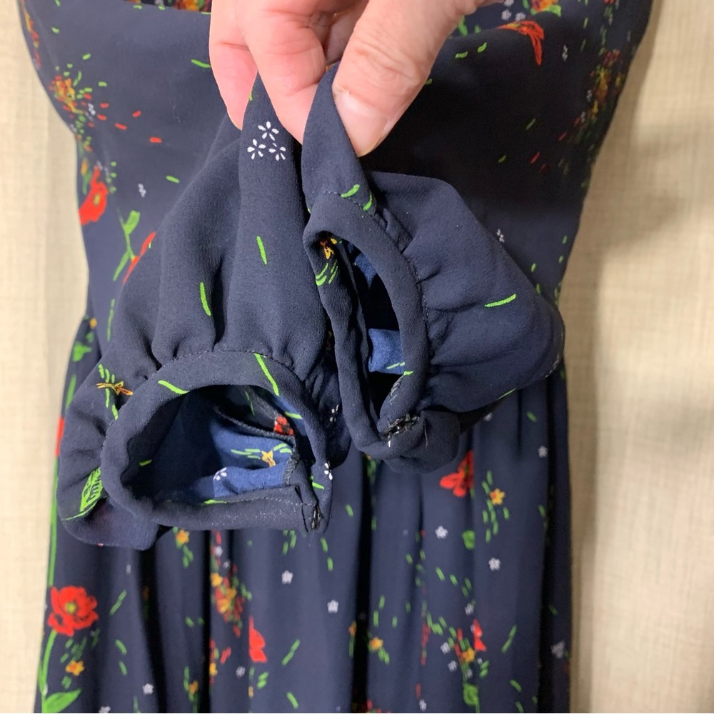 Vintage 70s Floral Maxi Dress Blue Colorful Sz 8 Sheer Long Sleeve Elegant Gown - Picture 15 of 16